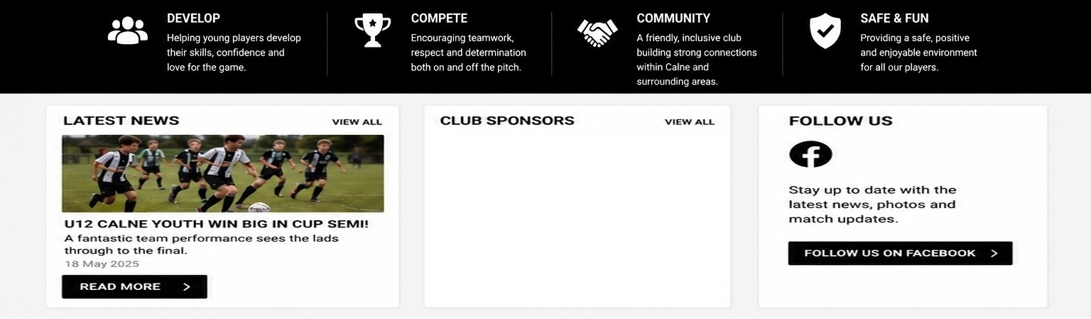Club values, news, sponsors and Facebook